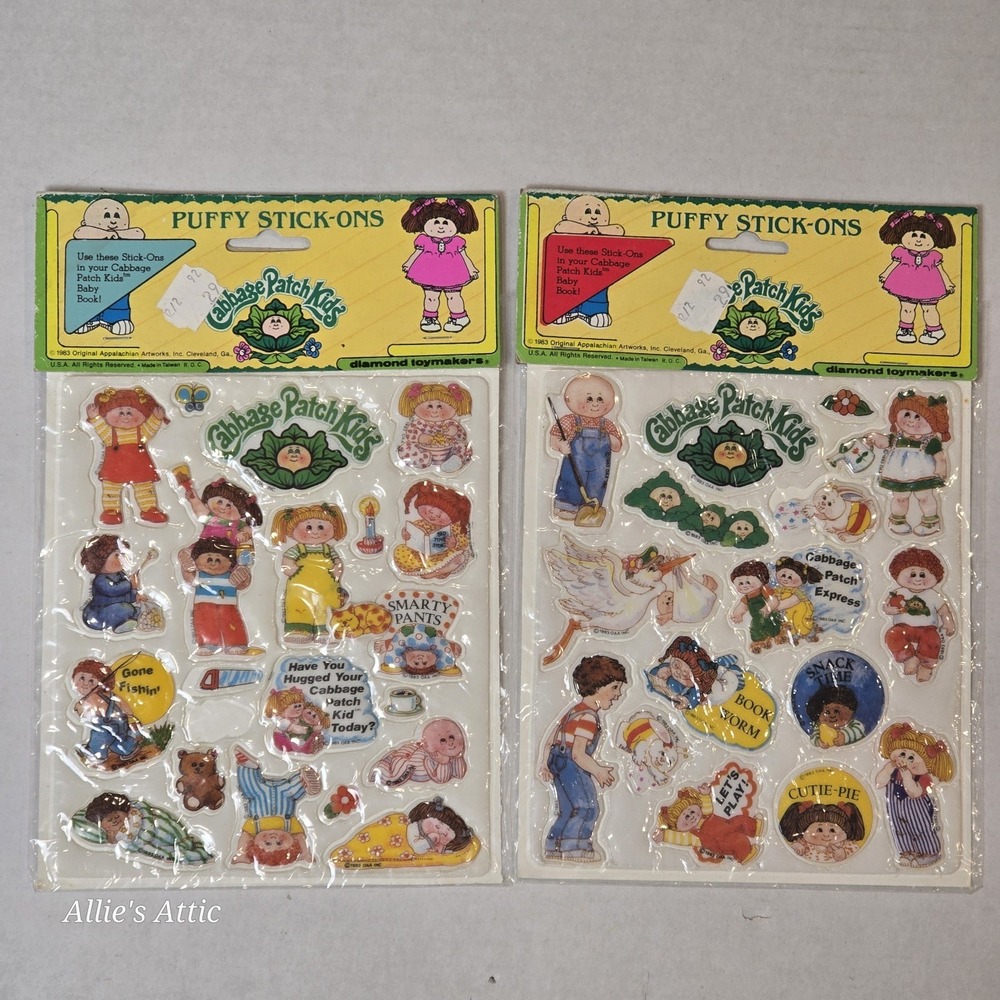 2 Cabbage Patch Kids Puffy Stickers Vintage 1983 Dolls Baby Crafts Scrapbooking